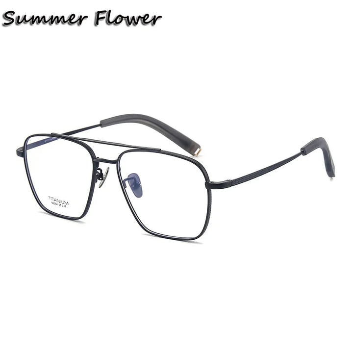 Summer Flower Unisex Full Rim Big Square Double Bridge Titanium Eyeglasses 50004 Full Rim Summer Flower Black