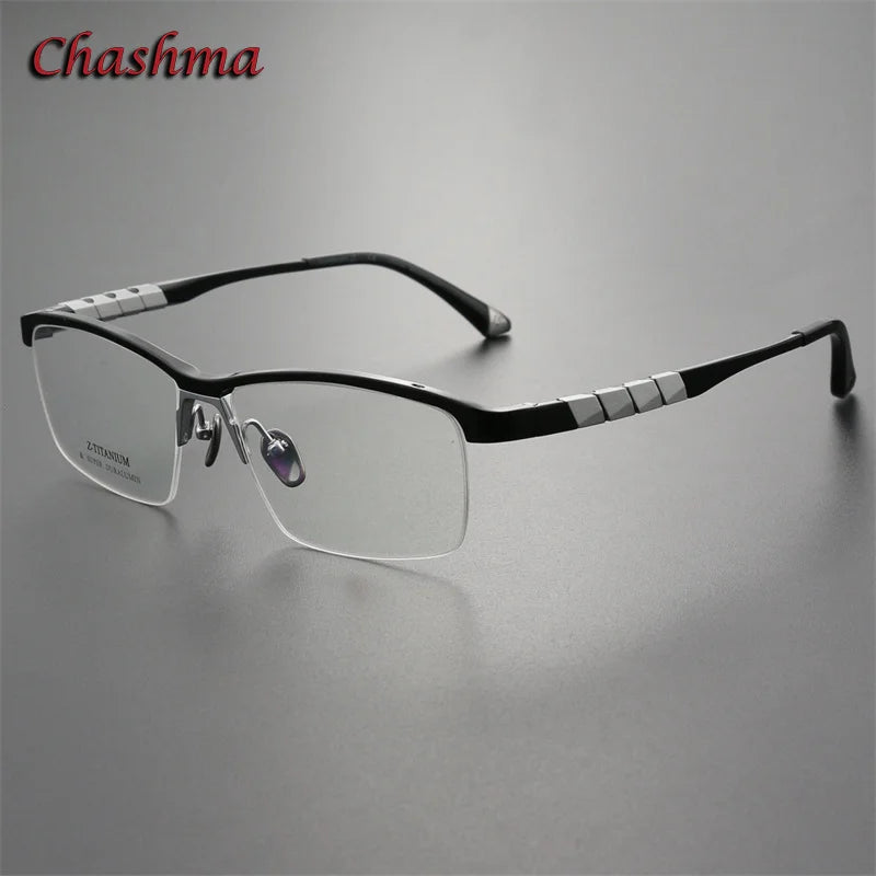 Chashma Ochki Men's Semi Rim Square Titanium Eyeglasses 27035 Semi Rim Chashma Ochki Black  