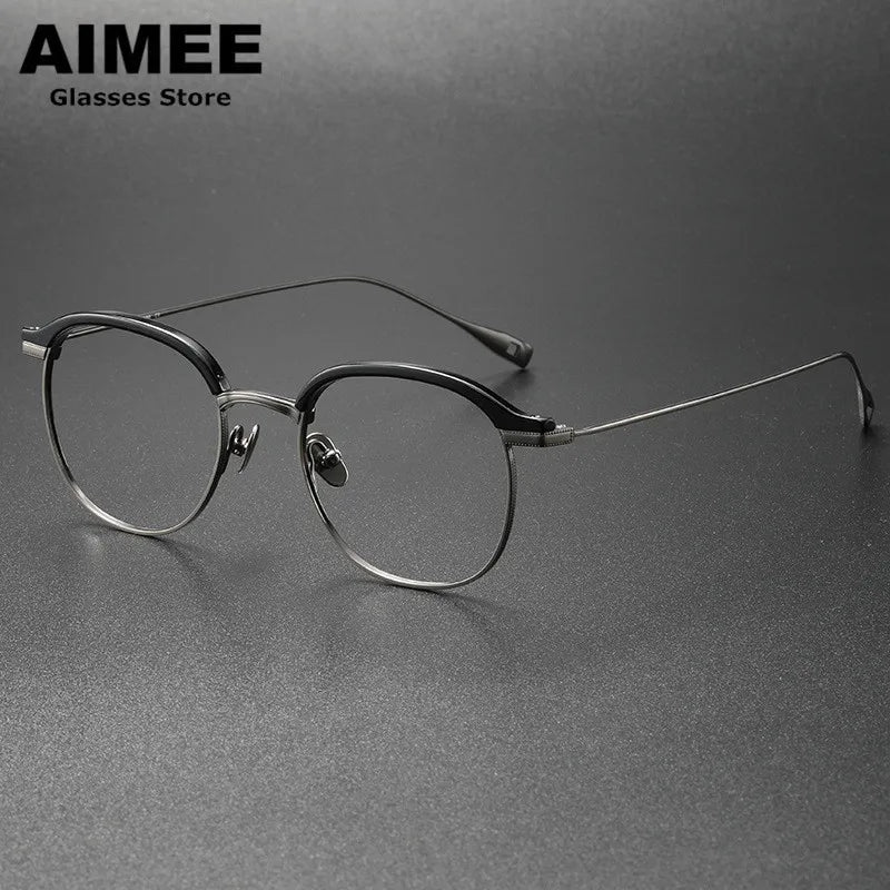 Aimee Men's Full Rim Square Oval Titanium Acetate Eyeglasses 21132 Full Rim Aimee   