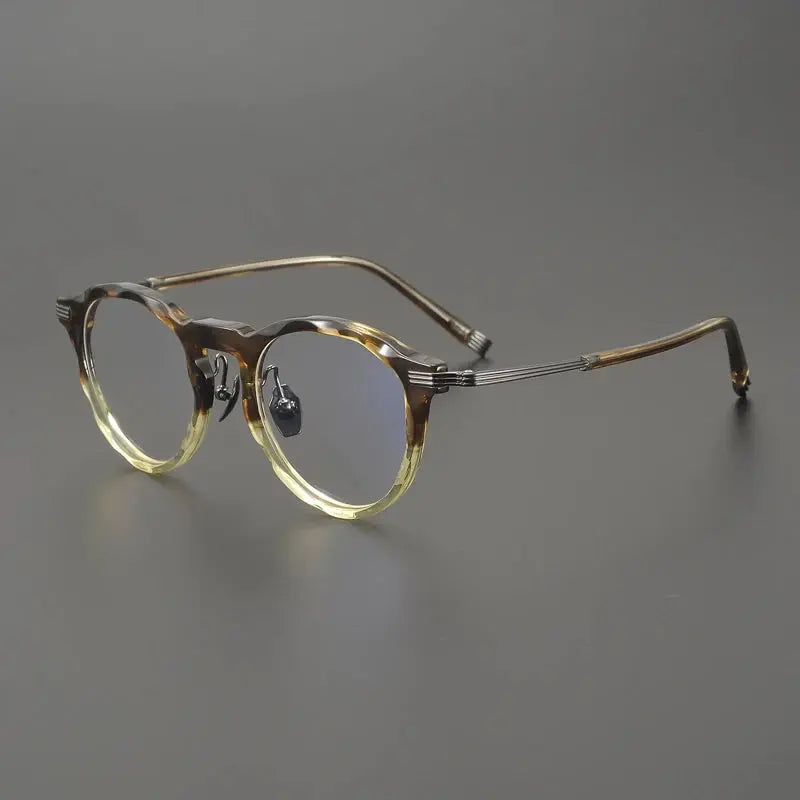 Gatenac Unisex Full Rim Big Round Acetate Titanium Eyeglasses 852516 FuzWeb