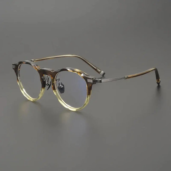 Gatenac Unisex Full Rim Big Round Acetate Titanium Eyeglasses 852516 FuzWeb