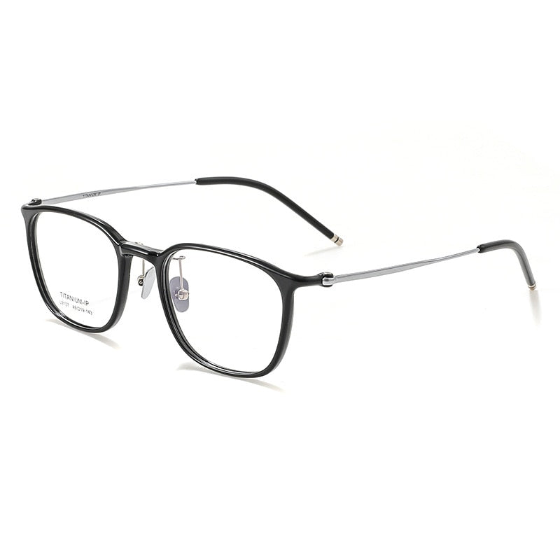 Yimaruili Unisex Full Rim Square Tr 90 Titanium Eyeglasses L9107 Full Rim Yimaruili Eyeglasses Black Silver C1  