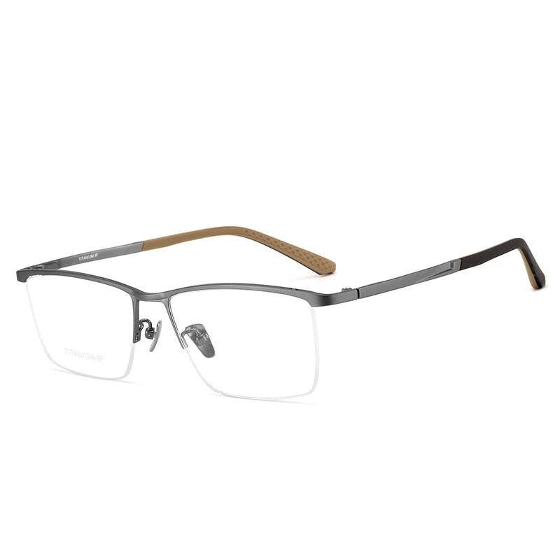 Yimaruili Men's Semi Rim Brow Line Square Titanium Eyeglasses 78103