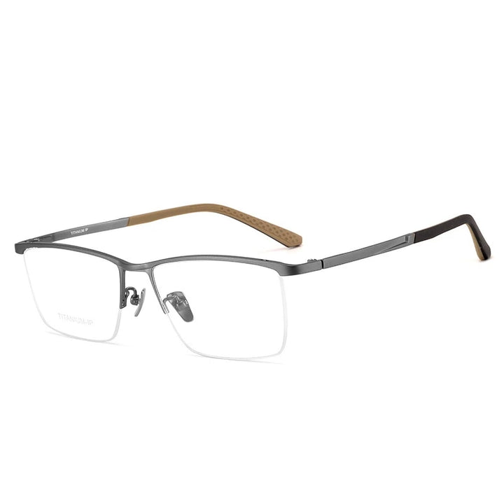 Yimaruili Men's Semi Rim Brow Line Square Titanium Eyeglasses 78103