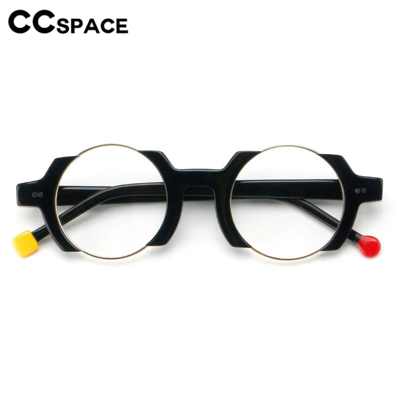 CCspace Unisex Semi Rim Round Acetate Eyeglasses 301778 Semi Rim CCspace   