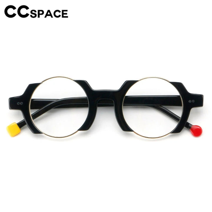 CCspace Unisex Semi Rim Round Acetate Eyeglasses 301778 Semi Rim CCspace   