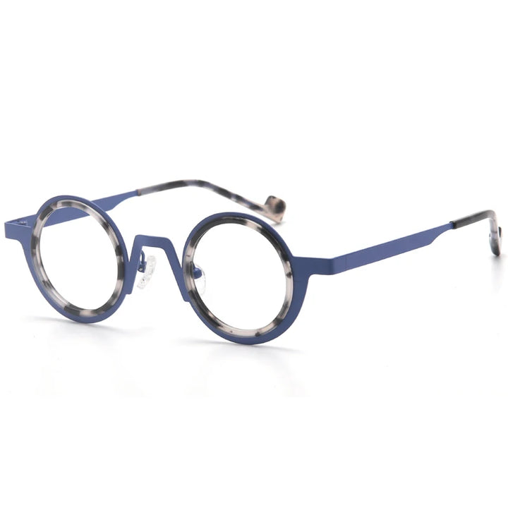 Aror Women's Full Rim Round Acetate Alloy Eyeglasses 76868 Full Rim Aror Dark Blue Pattern