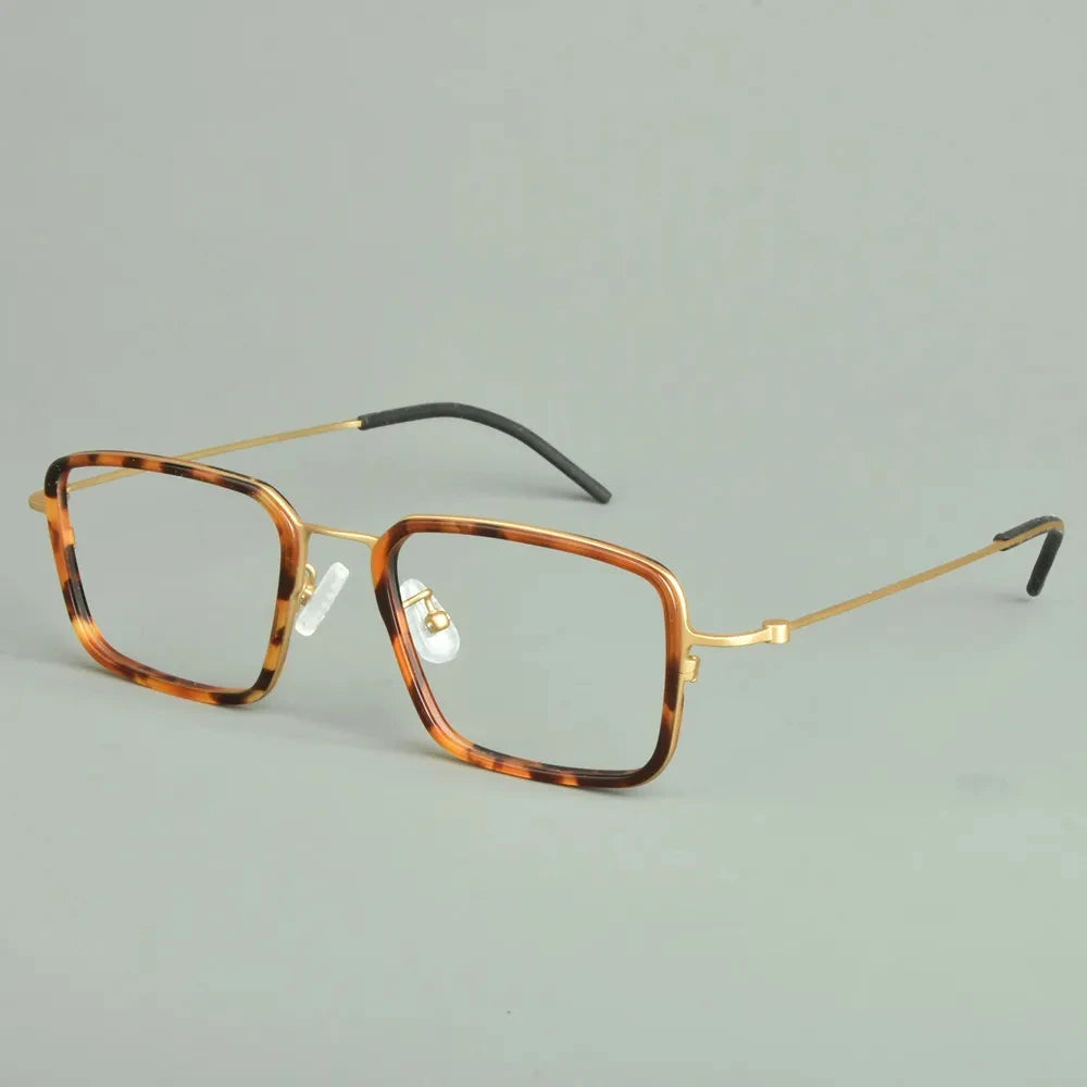 Aimee Unisex Full Rim Polygon Square Titanium Acetate Eyeglasses 13501 Full Rim Aimee Tortoise-Golden  