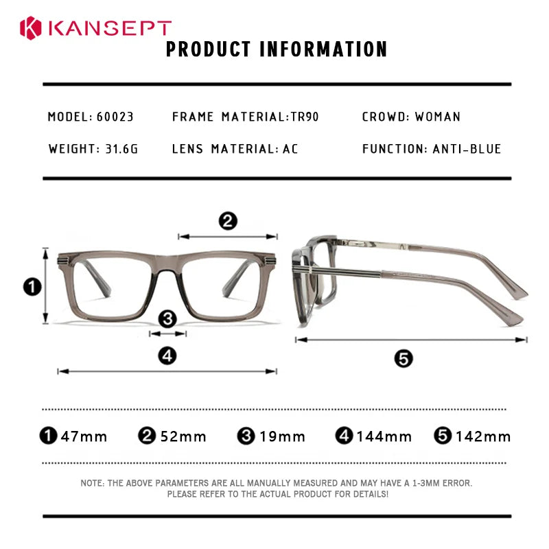 Kansept Women's Full Rim Square Tr 90 Alloy Reading Glasses 600234
