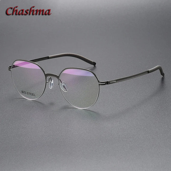 Chashma Ochki Unisex Full Rim Flat Top Round Tr 90 Titanium Eyeglasses 460 Full Rim Chashma Ochki Gray  