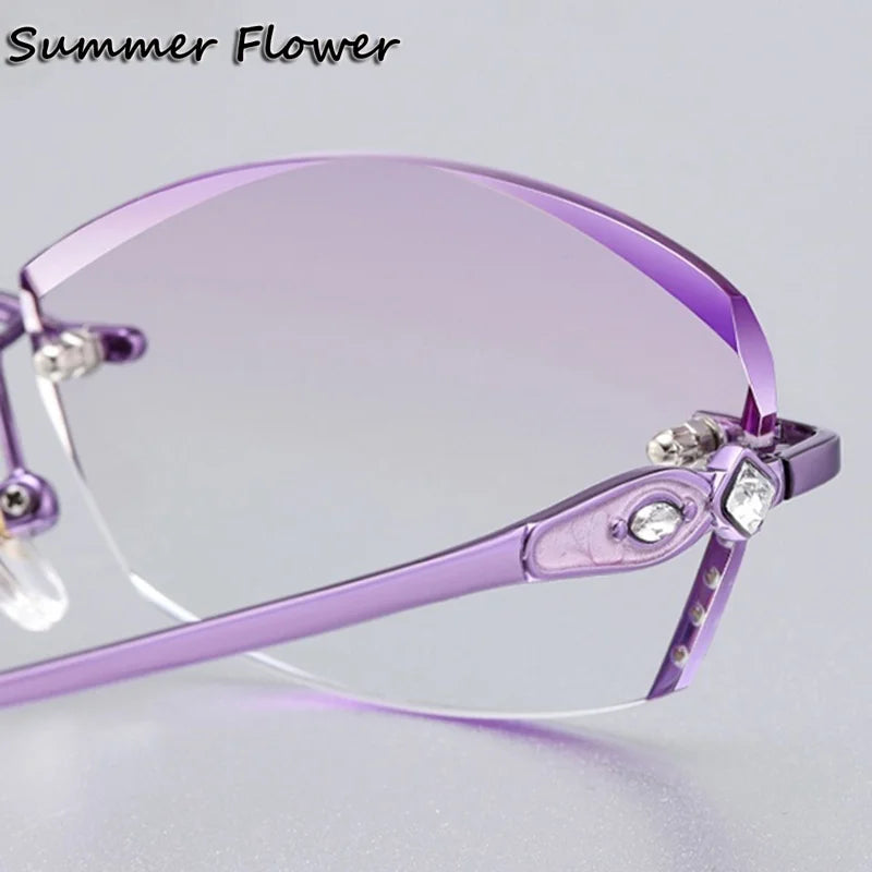 Summer Flower Women's Rimless Butterfly Oval Titanium Eyeglasses 698037