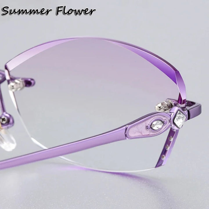 Summer Flower Women's Rimless Butterfly Oval Titanium Eyeglasses 698037