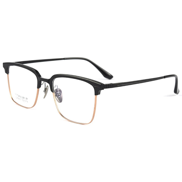 Handoer Men's Full Rim Square Titanium Acetate Eyeglasses 9201 Full Rim Handoer Black Gold  