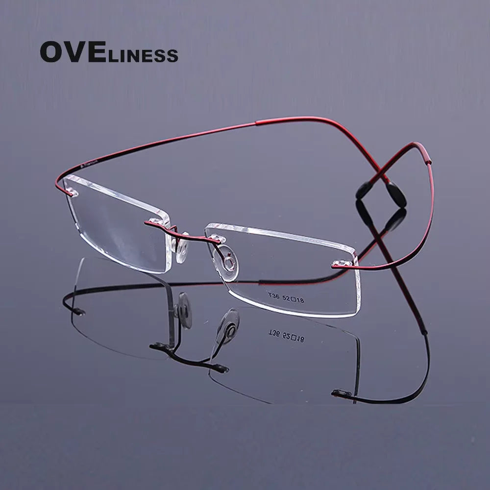 Oveliness Unisex Rimless Rectangle Titanium Eyeglasses 15002 Rimless Oveliness red  