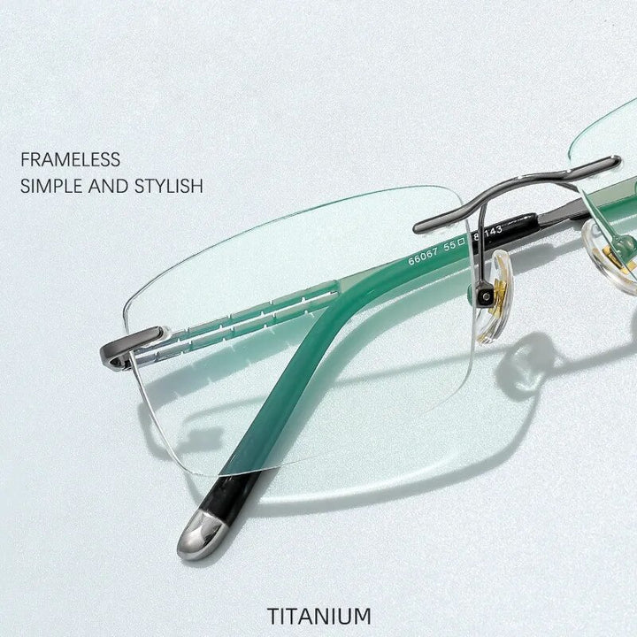 KatKani Unisex Rimless Square Titanium Eyeglasses 66070 Rimless KatKani Eyeglasses   