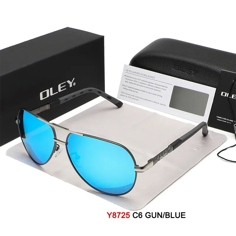 Oley Men's Full Rim Oval Aluminum Magnesium Polarized Sunglasses Y8724 Sunglasses Oley Y8725 C6BOX OLEY 