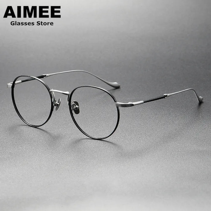 Aimee Unisex Full Rim Round Titanium Eyeglasses 3058 Full Rim Aimee Black-Silver  