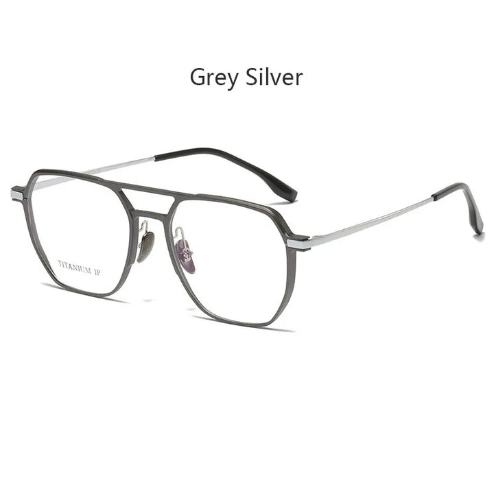 Hdcrafter Men's Full Rim Big Oval Double Bridge Titanium Eyeglasses 20239 Full Rim Hdcrafter Eyeglasses Grey-Silver