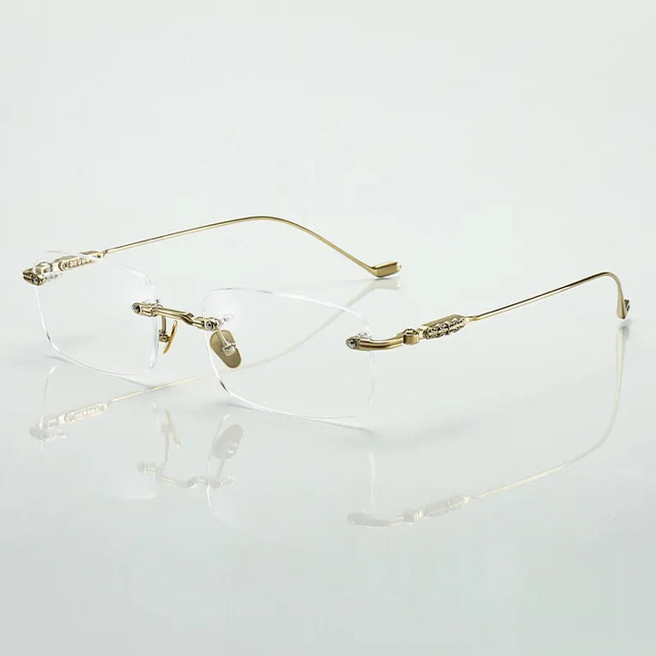 Aror Unisex Rimless Square Titanium Eyeglasses 10157 Rimless Aror Gold