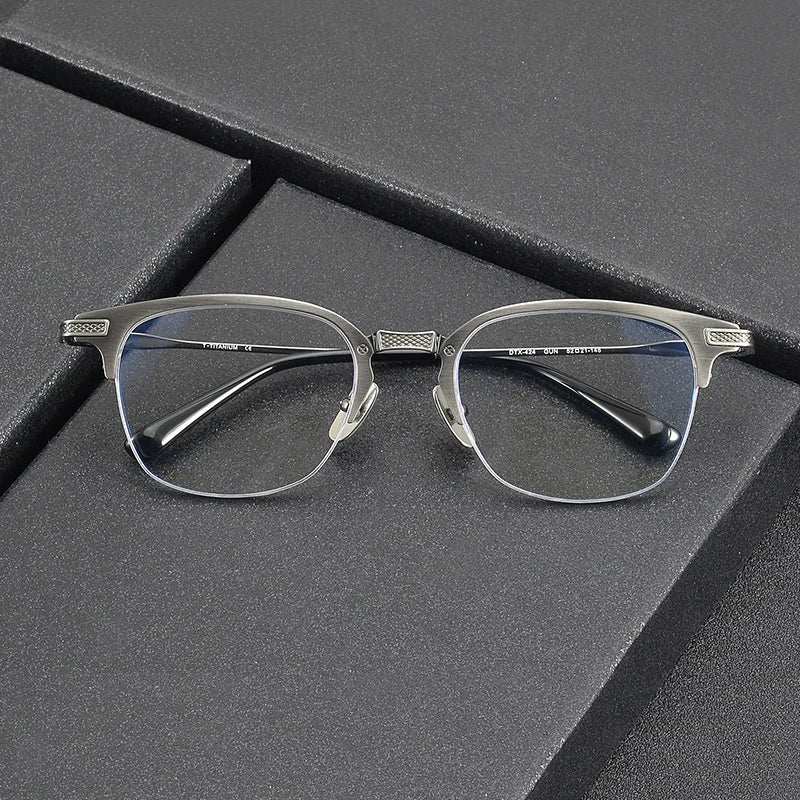 Black Mask Unisex Semi Rim Big Square Titanium Eyeglasses 42424