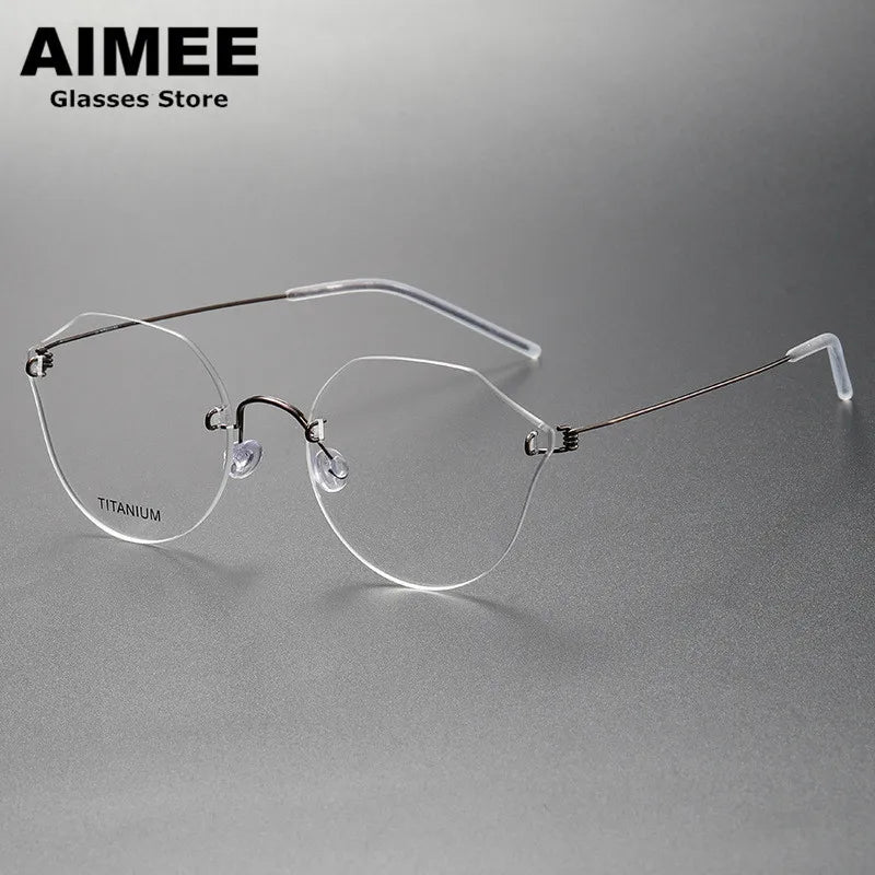 Aimee Women's Rimless Small Flat Top Cat Eye Titanium Eyeglasses 2375 Rimless Aimee Bronze  