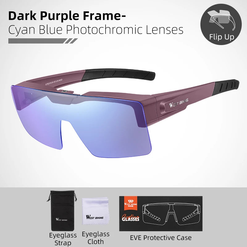 West Biking Unisex Full Rim Square Flip Up Over Frame Sunglasses 940703