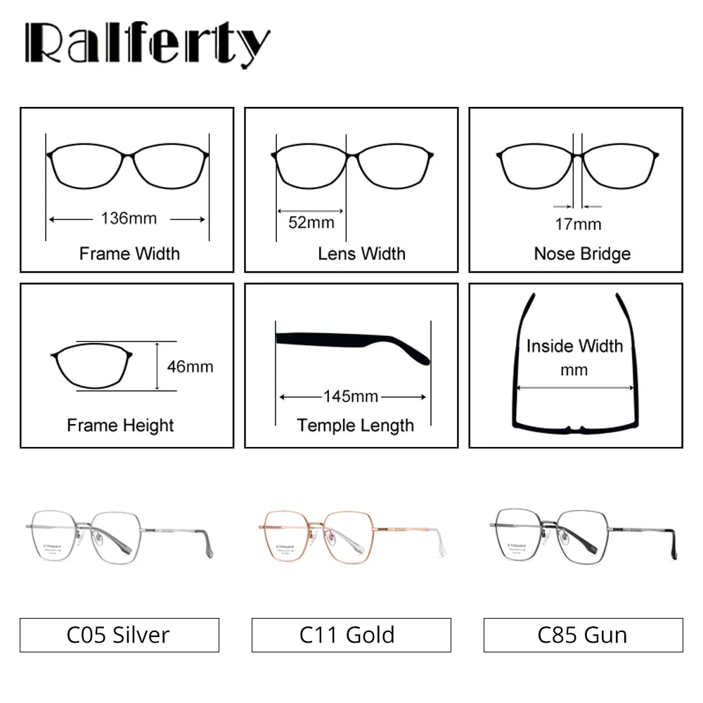 Ralferty Women's Full Rim Square Polygon Titanium Eyeglasses R6216 Full Rim Ralferty   