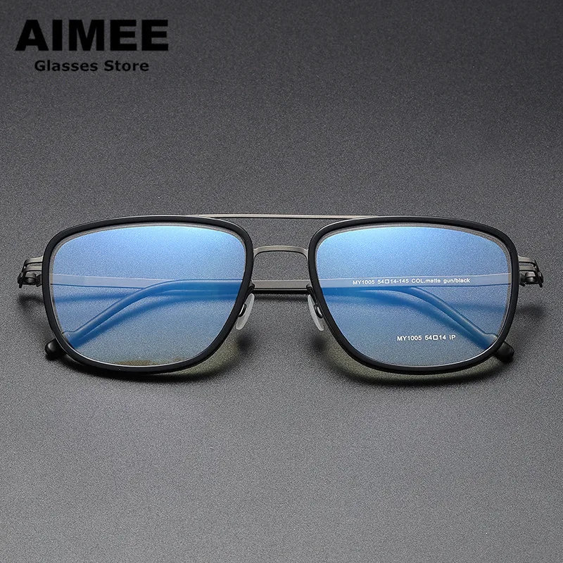 Aimee Unisex Full Rim Square Double Bridge Acetate Steel Eyeglasses 1315