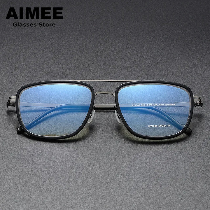 Aimee Unisex Full Rim Square Double Bridge Acetate Steel Eyeglasses 1315