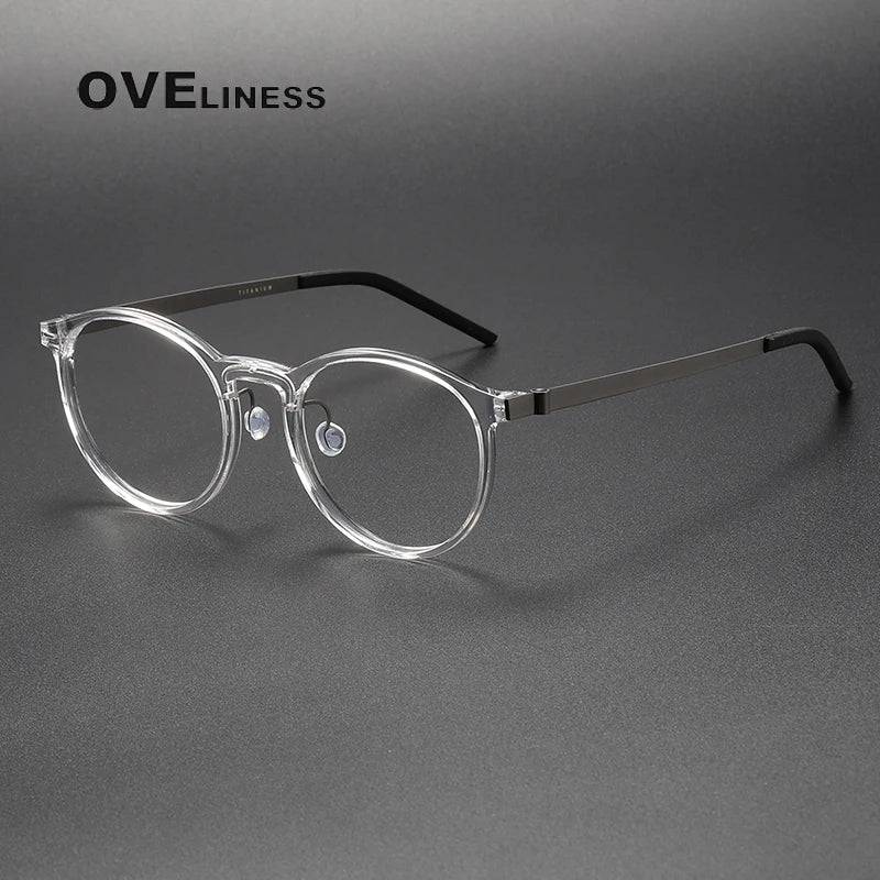 Oveliness Unisex Full Rim Round Screwless Titanium Acetate Eyeglasses 1836 Full Rim Oveliness transparent  