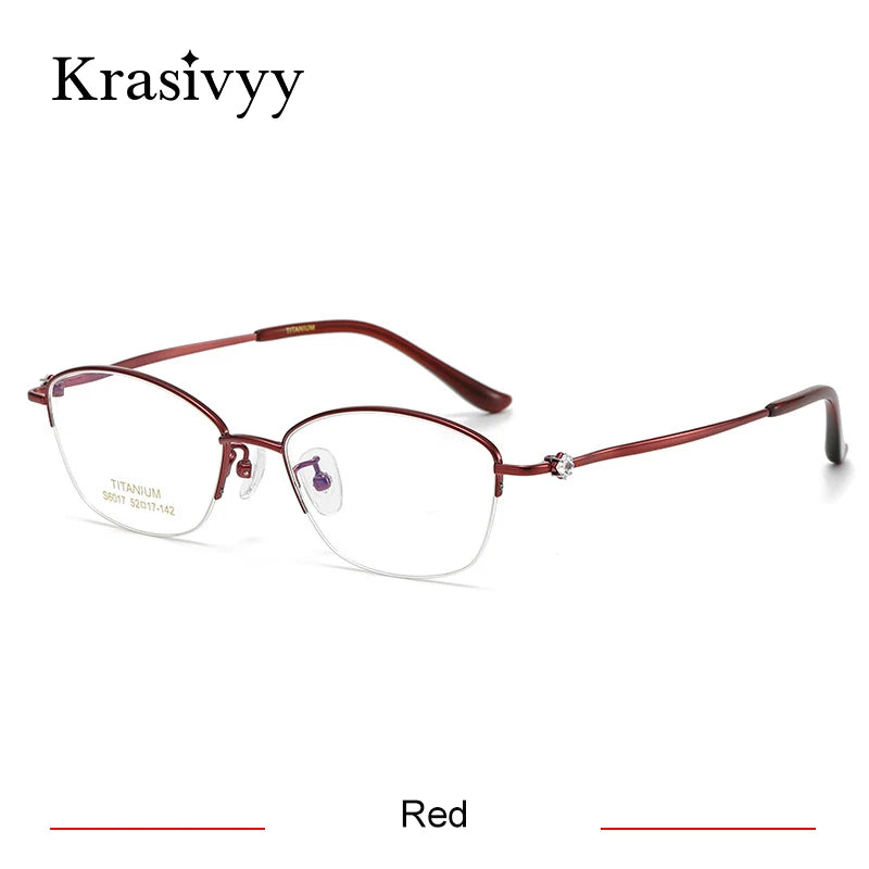 Krasivyy Women's Semi Rim Oval Square Titanium Eyeglasses 6017 Semi Rim Krasivyy Red  