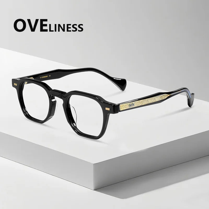 Oveliness Women's Full Rim Polygon Acetate Titanium Eyeglasses 926002