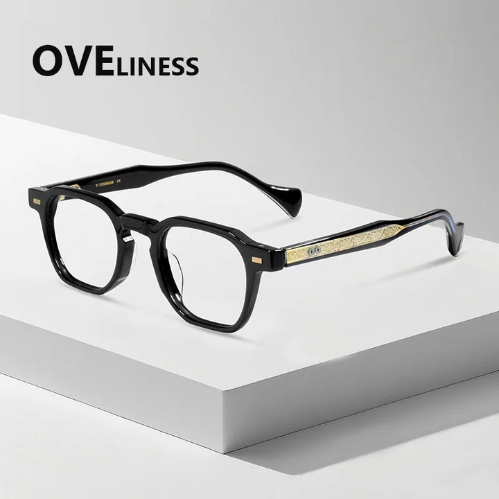 Oveliness Women's Full Rim Polygon Acetate Titanium Eyeglasses 926002