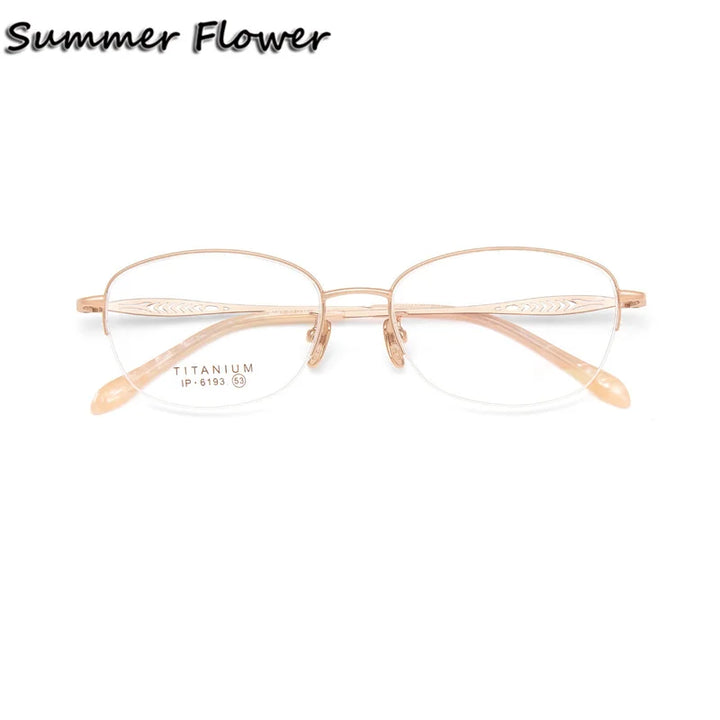 Summer Flower Women's Semi Rim Oval Square Titanium Eyeglasses 86193 Full Rim Summer Flower Rose Gold