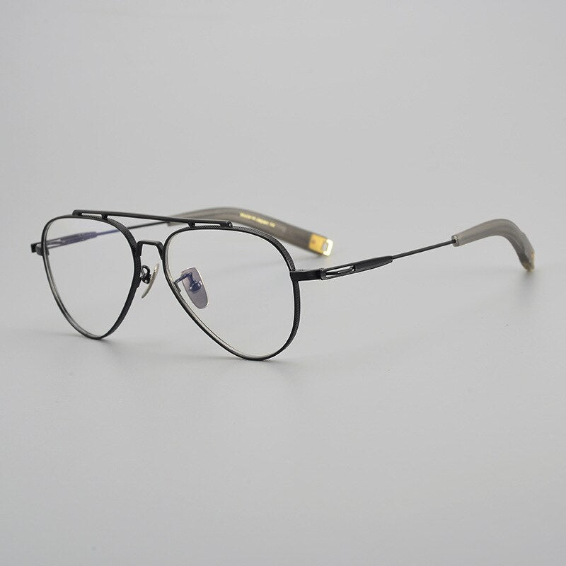 Hdcrafter Men's Full Rim Large Square Double Bridge Titanium Eyeglasses Hlsa-101 Full Rim Hdcrafter Eyeglasses Black  