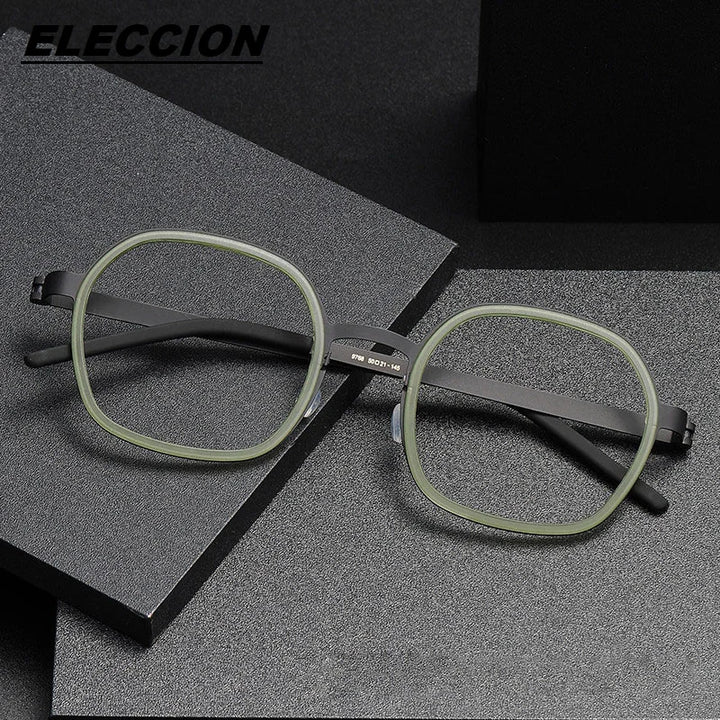 Eleccion Unisex Full Rim Polygon Oval Titanium Acetate Eyeglasses 9768