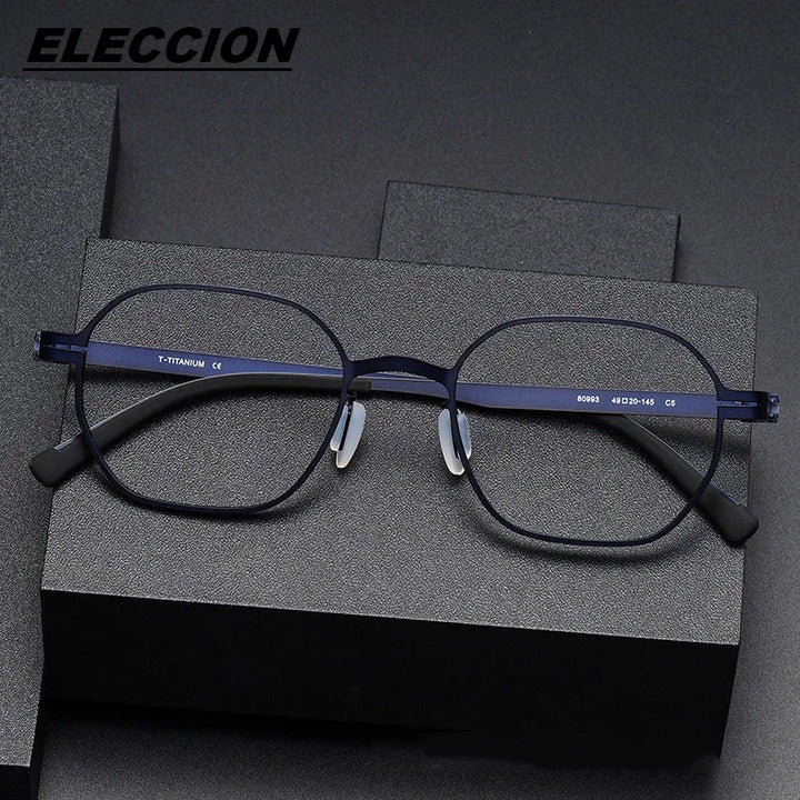 Eleccion Women's Full Rim Flat Top Polygon Titanium Eyeglasses 80993