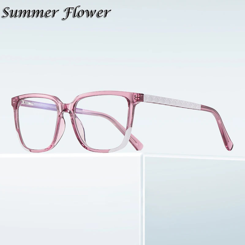 Summer Flower Women's Full Rim Square Tr 90 Titanium Eyeglasses 82135 Full Rim Summer Flower