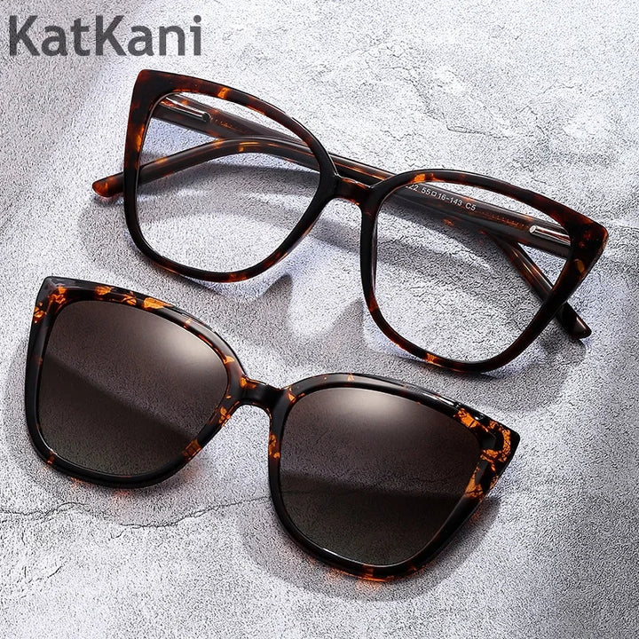 KatKani Womens Cat Eye Acetate Eyeglasses With Clip On Sunglasses 2222 Clip On Sunglasses KatKani Eyeglasses   