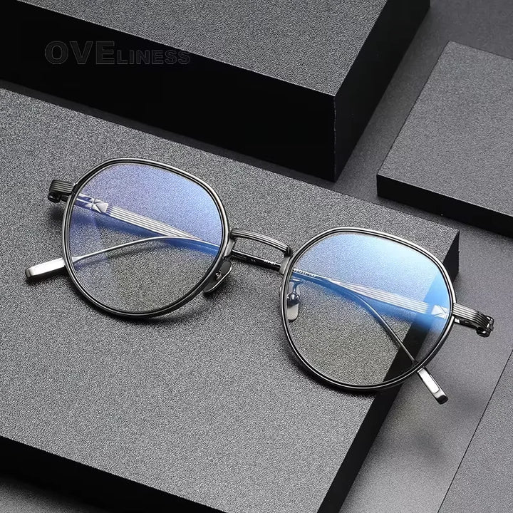 Oveliness Unisex Full Rim Flat Top Oval Titanium Eyeglasses 64261