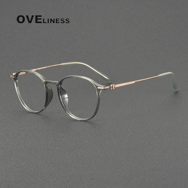 Oveliness Women's Full Rim Oval Square Acetate Titanium Eyeglasses 8672 Full Rim Oveliness green rose gold  