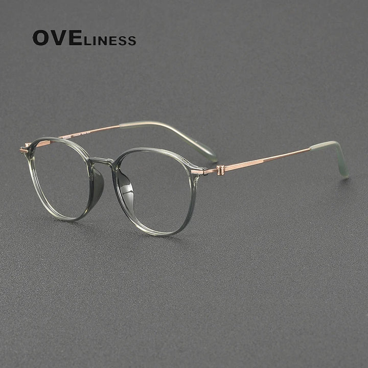 Oveliness Women's Full Rim Oval Square Acetate Titanium Eyeglasses 8672 Full Rim Oveliness green rose gold  