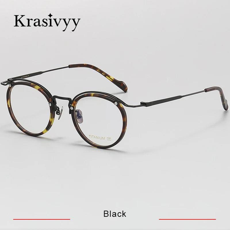 Krasivyy Unisex Full Rim Round Titanium Acetate Eyeglasses 710036