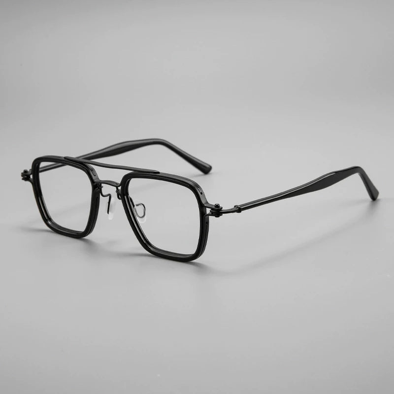 Black Mask Unisex Full Rim Square Double Bridge Titanium Acetate Eyeglasses 365875