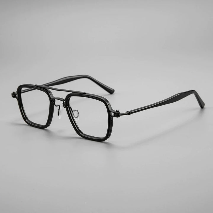 Black Mask Unisex Full Rim Square Double Bridge Titanium Acetate Eyeglasses 365875