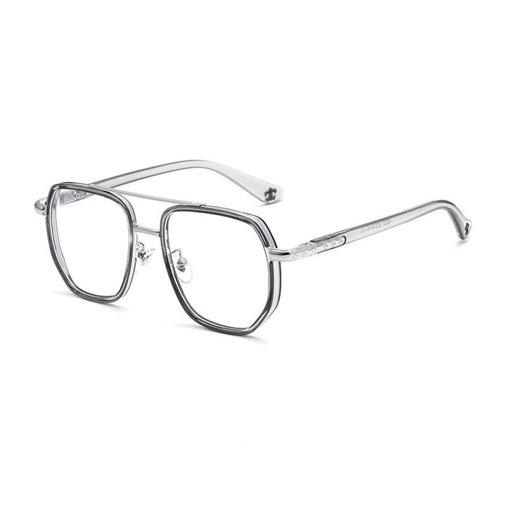 KatKani Unisex Full Rim Square Double Bridge Tr 90 Alloy Eyeglasses K0037h Full Rim KatKani Eyeglasses Transparent Gray  
