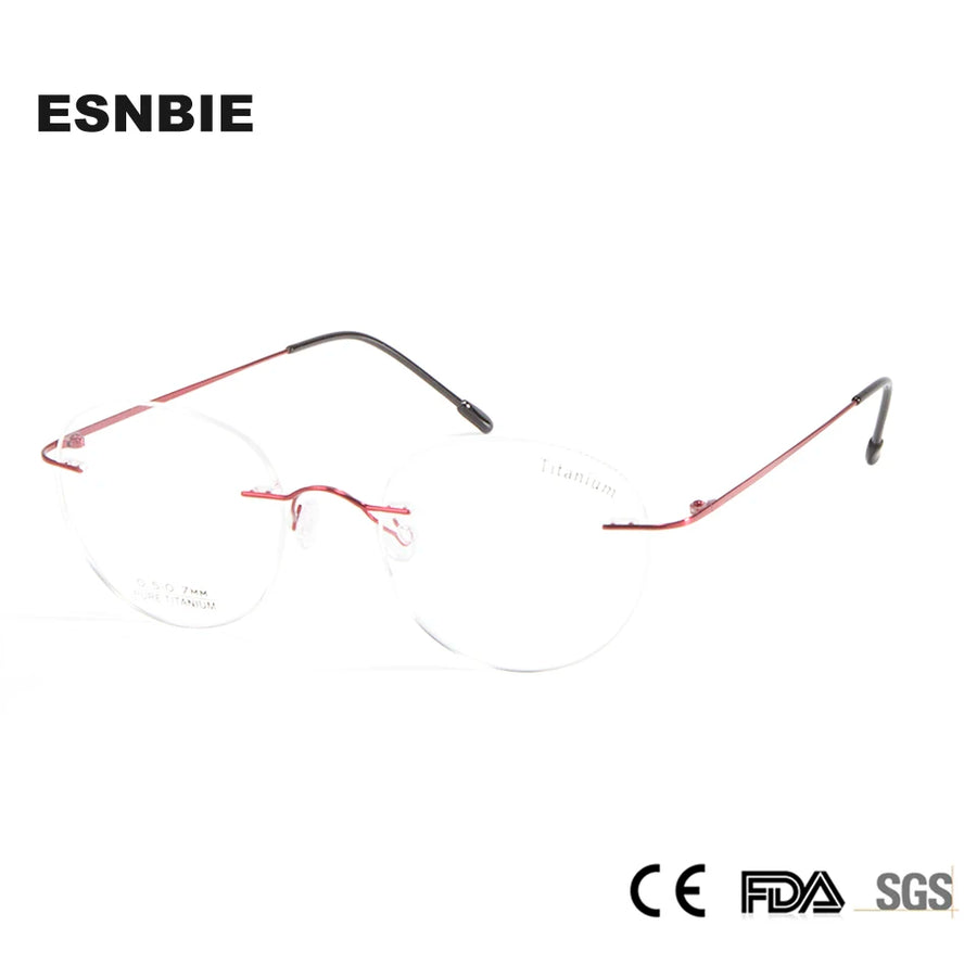 Esnbie Unisex Rimless Oval Round Titanium Eyeglasses 11461 Rimless Esnbie   