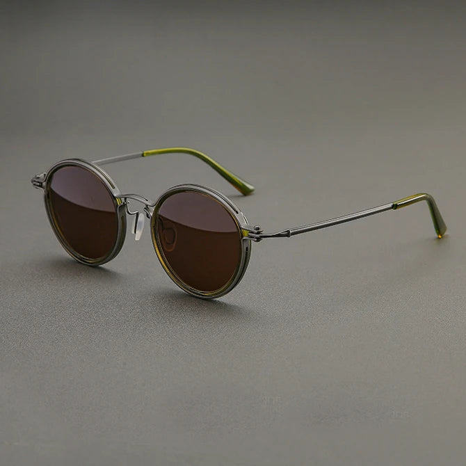 Black Mask Men's Full Rim Round Titanium Acetate Sunglasses  45860