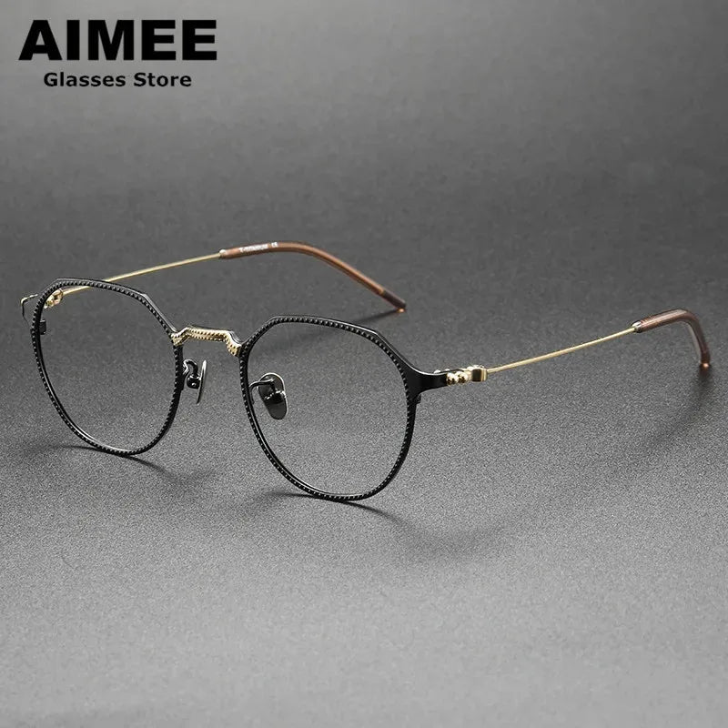 Aimee Unisex Full Rim Flat Top Polygon Titanium Eyeglasses 4921 Full Rim Aimee   