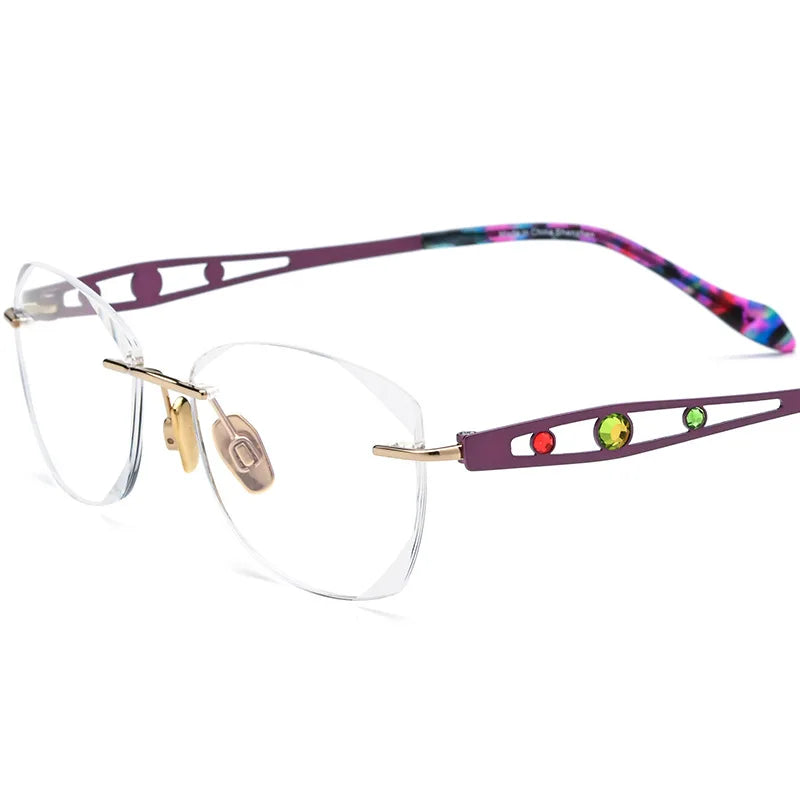 Hewei Women's Rimless Oval Square Titanium Eyeglasses 12618